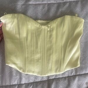 Green/Yellow Satin Effect Bustier Strapless Top